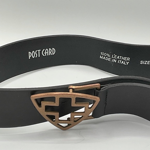 “POST CARD” Black 100% Leather Gold Open Cross Buckle Belt Made In Italy. - Picture 4 of 5